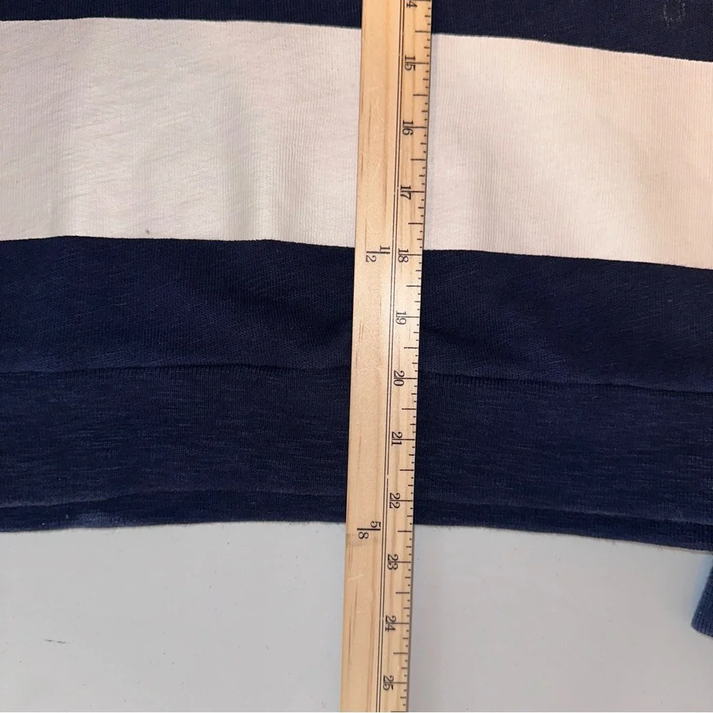 J Crew French Terry Pullover Top Navy White Bold‎ Stripes Side Zipper Nautical M